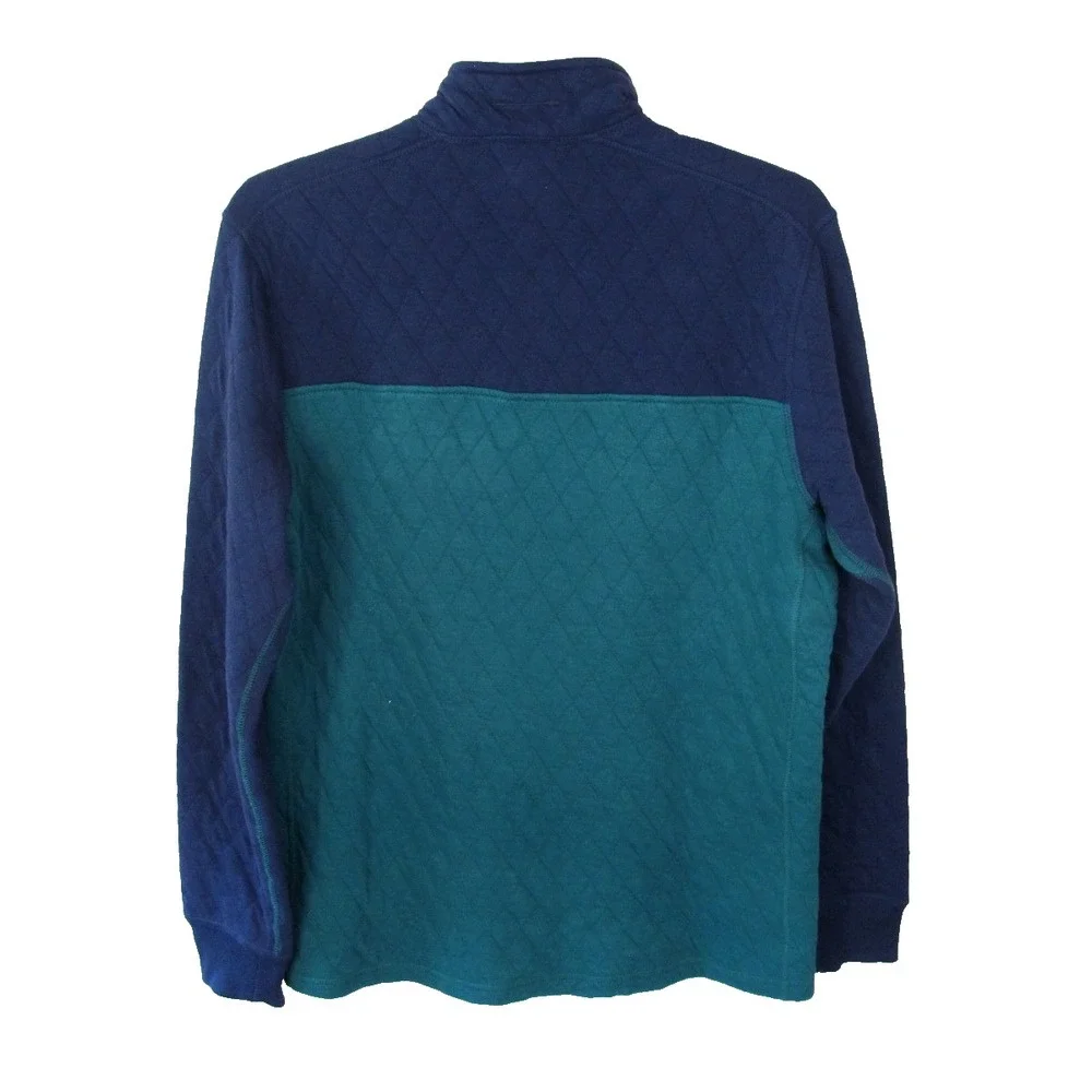 J. Crew Quilted Half Zip Pullover Men's Medium Navy Blue Green‎ Preppy